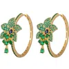 Eye Candy Los Angeles Green Rose Cz Loop Earrings In Gold