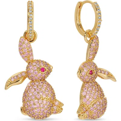 Eye Candy Los Angeles Happy Bunny Cubic Zirconia Drop Huggie Hoop Earrings In Multi