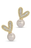 Eye Candy Los Angeles Hughes Cz & Imitation Pearl Stud Earrings In Gold