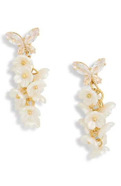 Eye Candy Los Angeles Inaya Butterfly & Flower Cascading Drop Earrings In Gold