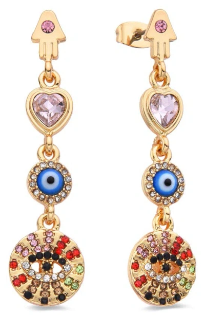Eye Candy Los Angeles Ines Charm Enamel, Crystal & Imitation Pearl Drop Earrings In Gold