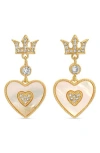 Eye Candy Los Angeles Isabella Cubic Zirconia Crown & Heart Drop Earrings In Gold