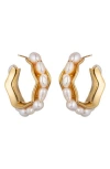Eye Candy Los Angeles Isabella Faux Pearl Hoop Earrings In Gold