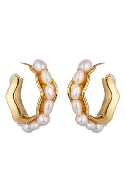Eye Candy Los Angeles Isabella Faux Pearl Hoop Earrings In Gold