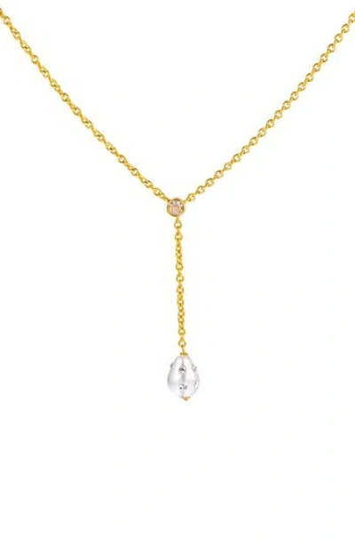 Eye Candy Los Angeles Isla Faux Pearl Lariat Necklace In Gold