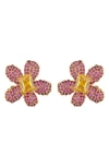 Eye Candy Los Angeles Jade Flower Large Stud Earrings In Gold
