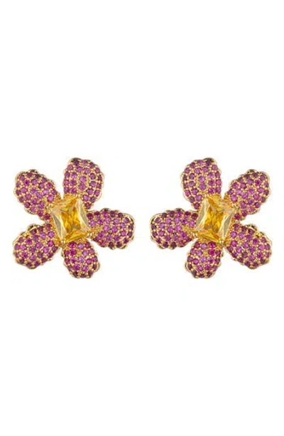 Eye Candy Los Angeles Jade Flower Large Stud Earrings In Red