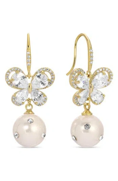 Eye Candy Los Angeles Jolie Cubic Zirconia & Imitation Pearl Drop Earrings In Gold