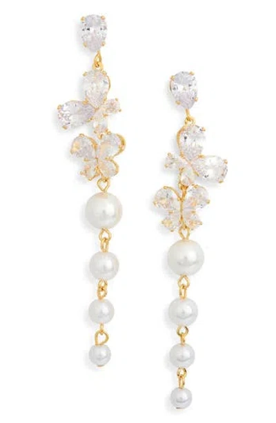 Eye Candy Los Angeles Josephine Cz Butterfly Linear Drop Earrings In Gold