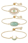 Eye Candy Los Angeles Jules Set Of 3 Slider Bracelets In Gold/ Green