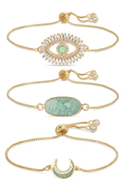 Eye Candy Los Angeles Jules Set Of 3 Slider Bracelets In Gold/ Green