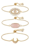 Eye Candy Los Angeles Jules Set Of 3 Slider Bracelets In Gold/ Pink