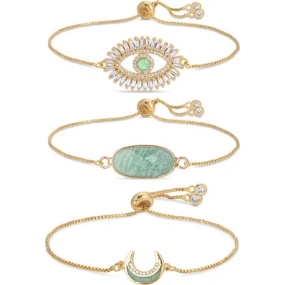 Eye Candy Los Angeles Jules Set Of 3 Slider Bracelets In Gold/green