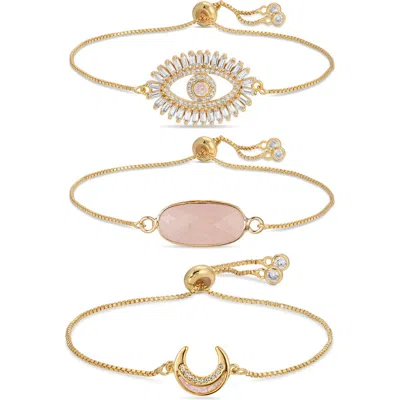 Eye Candy Los Angeles Jules Set Of 3 Slider Bracelets In Gold/pink
