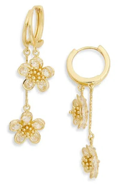 Eye Candy Los Angeles Kaia Cubic Zirconia Flower Drop Huggie Hoop Earrings In Gold