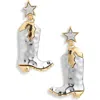Eye Candy Los Angeles Kara Cowboy Boot Drop Earrings In Silver