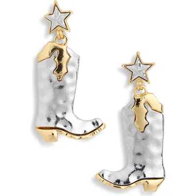 Eye Candy Los Angeles Kara Cowboy Boot Drop Earrings In Silver