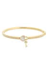 Eye Candy Los Angeles Lana Iridescent Heart & Faux Pearl Bangle Bracelet In Gold