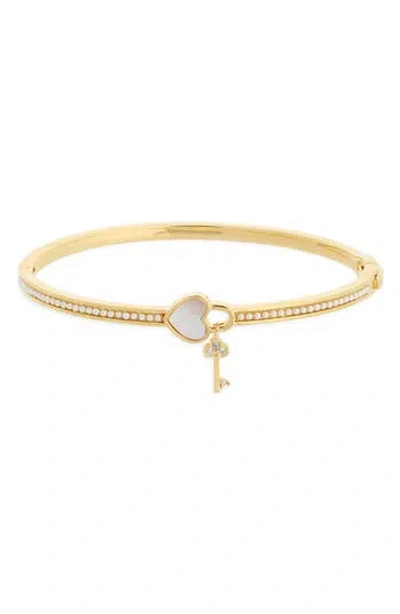 Eye Candy Los Angeles Lana Iridescent Heart & Faux Pearl Bangle Bracelet In Gold