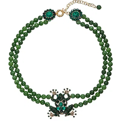 Eye Candy Los Angeles Lena Frog Pendant Necklace In Green