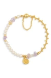 Eye Candy Los Angeles Leona Faux Pearl & Amethyst Bracelet