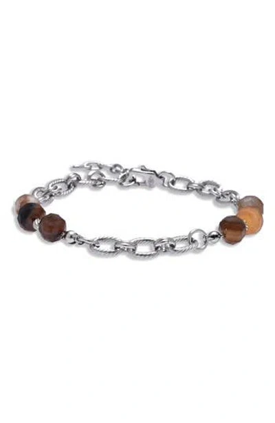 Eye Candy Los Angeles Leonardo Agate Beaded Chain Bracelet In Silver