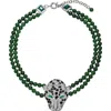 Eye Candy Los Angeles Leopard Agate Beaded Necklace In Green