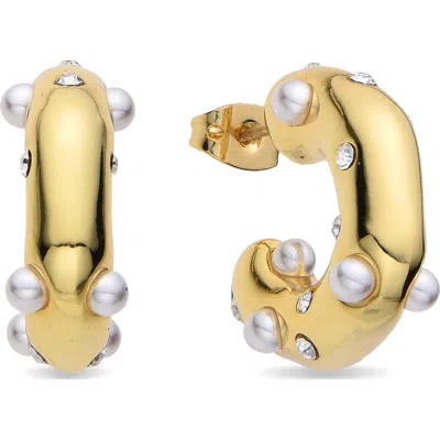 Eye Candy Los Angeles Lila Faux Pearl Hoop Earrings In Gold