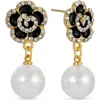 Eye Candy Los Angeles Liliana Cz & Imitation Pearl Drop Earrings In Gold