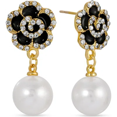Eye Candy Los Angeles Liliana Cz & Imitation Pearl Drop Earrings In Gold