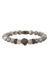 Eye Candy Los Angeles Lion Agate Beaded Stretch Bracelet In Silver