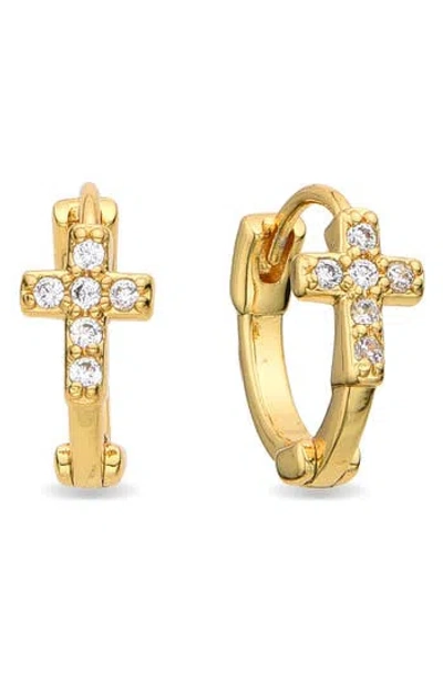 Eye Candy Los Angeles Louane Cz Cross Hoop Earrings In Gold