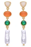 Eye Candy Los Angeles Louise Mixed Stone & Imitation Pearl Linear Drop Earrings In Gold