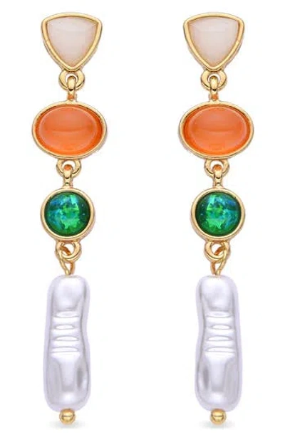 Eye Candy Los Angeles Louise Mixed Stone & Imitation Pearl Linear Drop Earrings In Gold