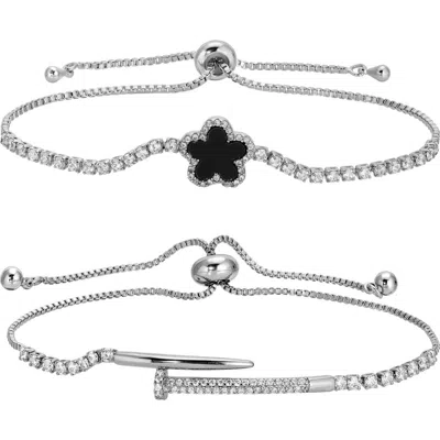 Eye Candy Los Angeles Louise Set Of 2 Cubic Zirconia Slider Bracelets In Silver