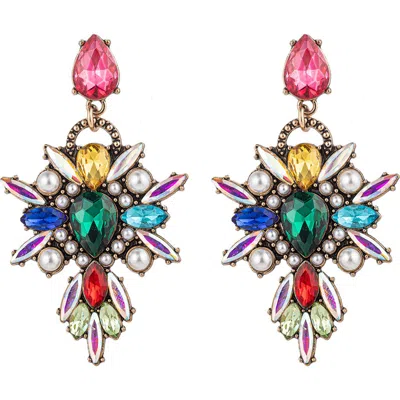 Eye Candy Los Angeles Louna Rainbow Crystal & Faux Pearl Drop Earrings In Multi
