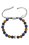 Eye Candy Los Angeles Luca Agate Beaded Slide Bracelet In Blue/black/silver