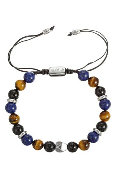 Eye Candy Los Angeles Luca Agate Beaded Slide Bracelet In Blue/black/silver