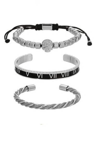 Eye Candy Los Angeles Lucas Skull 3-piece Bracelet Set In Silver