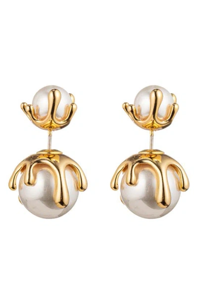 Eye Candy Los Angeles Lucia Imitation Pearl Drop Earrings In Gold