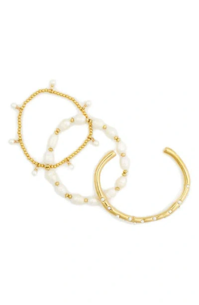 Eye Candy Los Angeles Lucia Set Of 3 Imitation Pearl Beaded & Cuff Bracelets In Gold