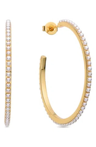 Eye Candy Los Angeles Lyna Faux Pearl Hoop Earrings In Gold