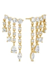 Eye Candy Los Angeles Mariana Cubic Zirconia Fringe Drop Crawler Earrings In Gold