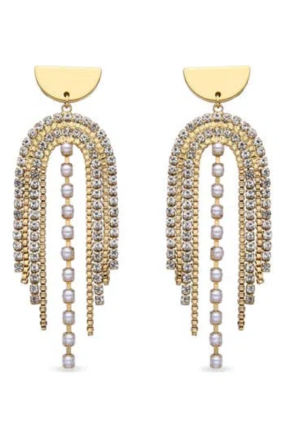 Eye Candy Los Angeles Marie Imitation Pearl & Crystal Fringe Drop Earrings In Gold