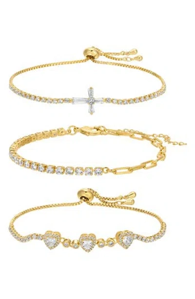 Eye Candy Los Angeles Mary Cz 3-pack Assorted Bracelets In Gold