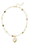 Eye Candy Los Angeles Maude Beaded Imitation Pearl Heart Charm Necklace In Gold