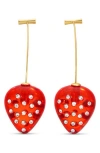 Eye Candy Los Angeles Melanie Crystal Strawberry Drop Earrings In Gold
