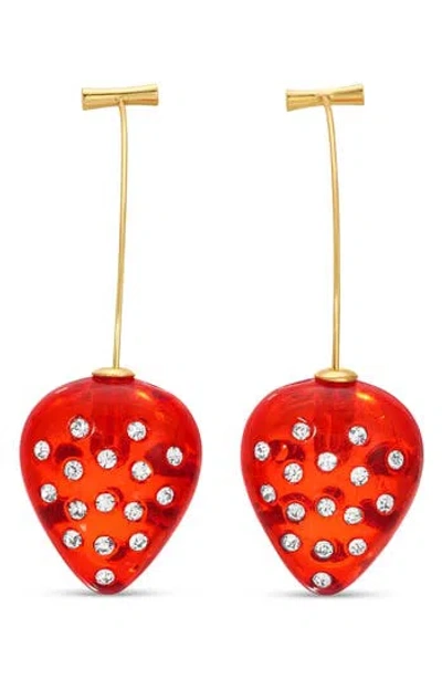 Eye Candy Los Angeles Melanie Crystal Strawberry Drop Earrings In Gray