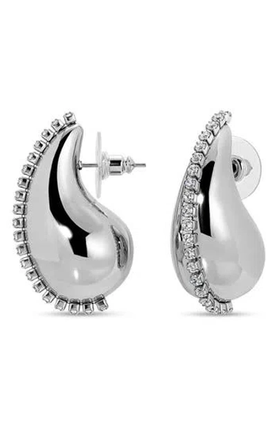 Eye Candy Los Angeles Metallic Bean Cubic Zirconia Drop Earrings In Silver
