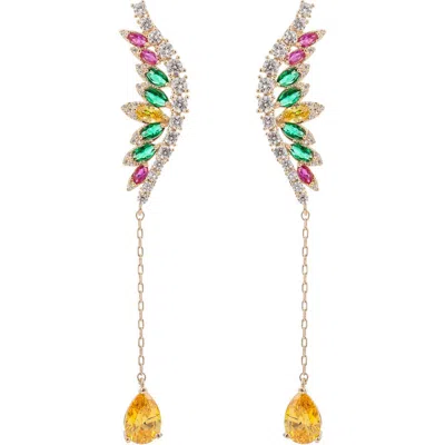 Eye Candy Los Angeles Mixed Cz Linear Drop Earrings In Brown